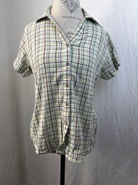 Vintage Woolrich Womens Green Plaid Carrabelle Seersucker Shirt Lightweight